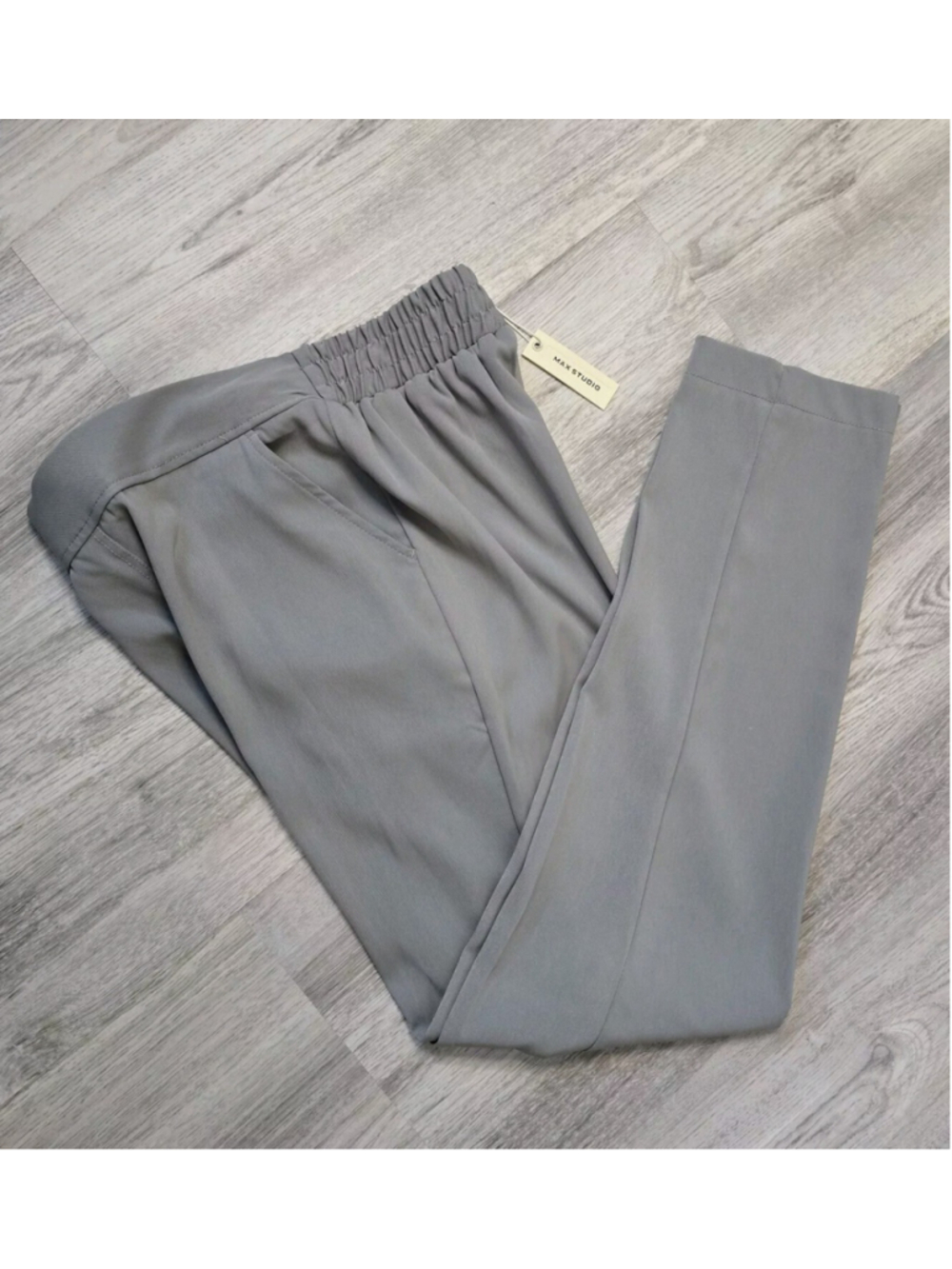 Max Studio Women's Pants Gray Flat Elastic Waist Pull On Classic Size S NWT $98